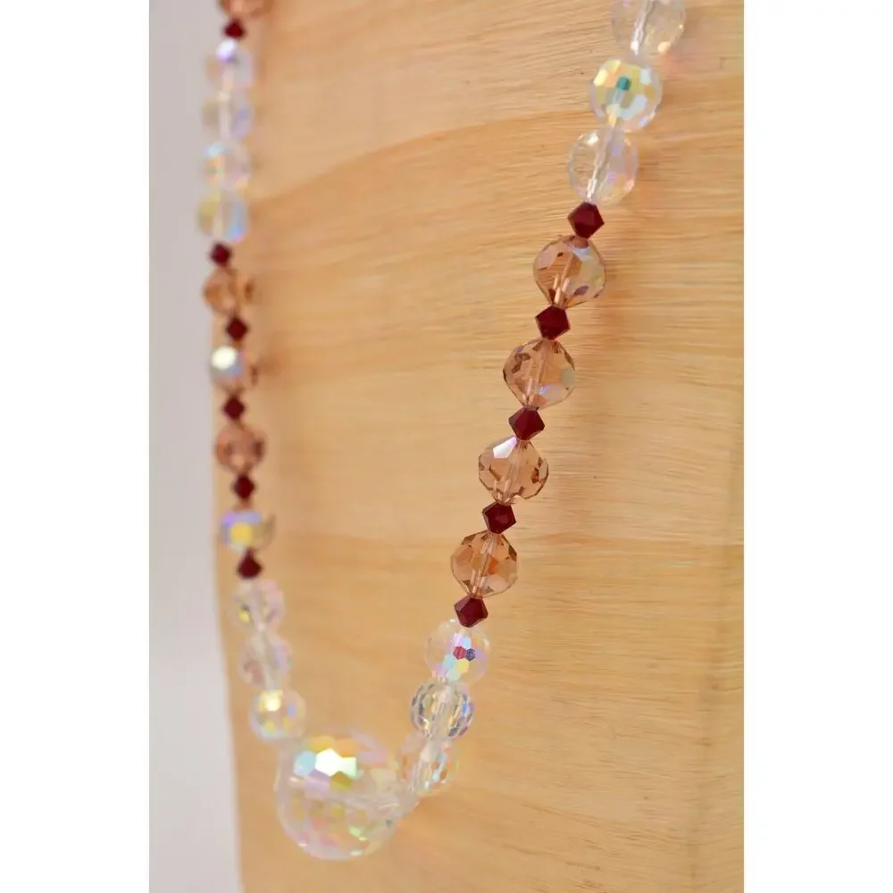 Vintage Glass Crystal Beaded Necklace Aurora Borealis Heavy Chunky Signed Bin3B